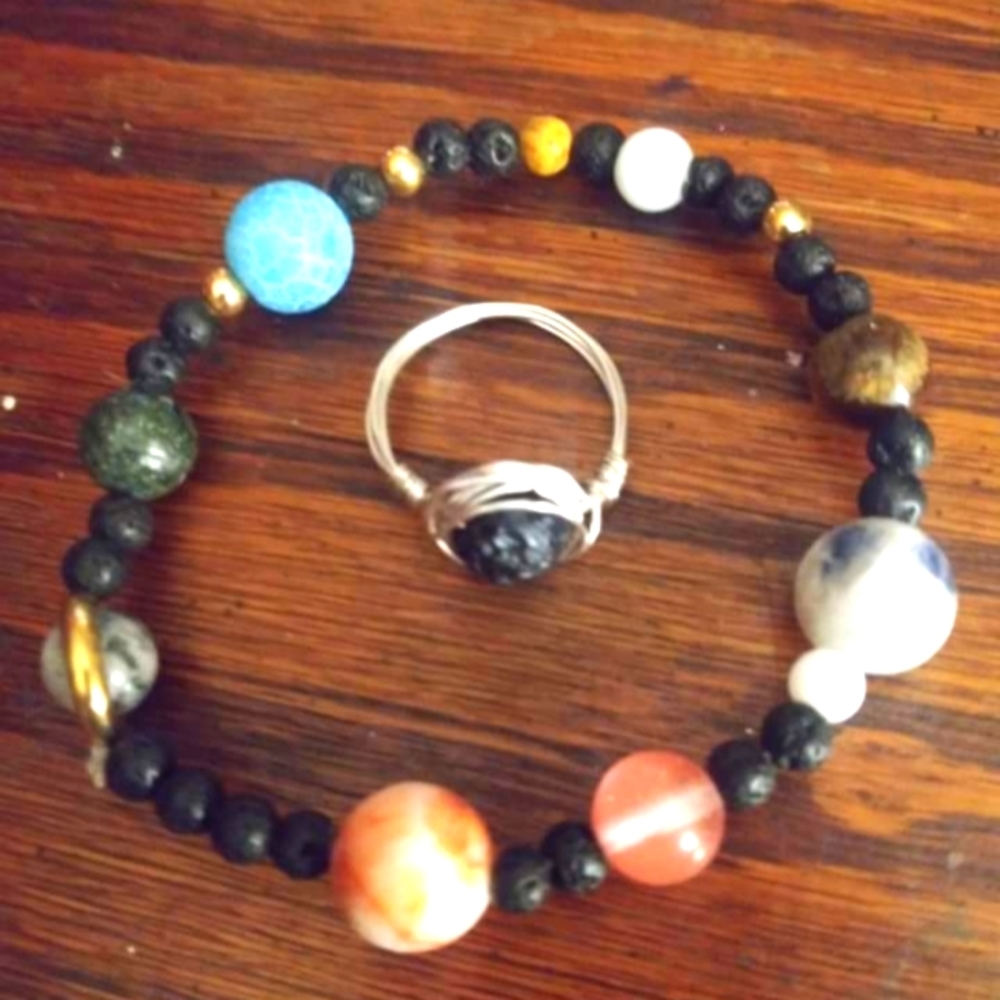 Planet bracelet with matching ring